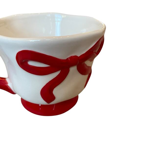 Hand Painted RED BOW Mug Set of 2 Christmas Holiday Glam New - Picture 6 of 16